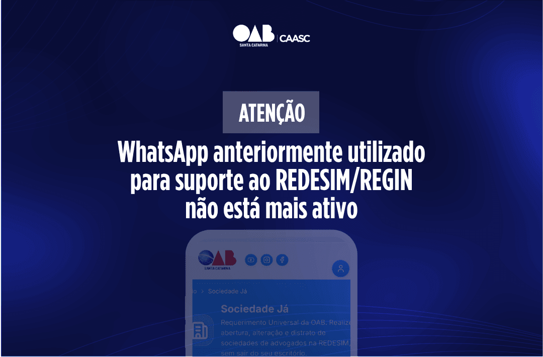 ATENÇÃO: WhatsApp anteriormente utilizado para suporte ao REDESIM/REGIN não está mais ativo